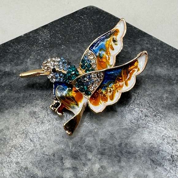 3/$20 Sparkly Hummingbird Metallic Pearlescent Pin Brooch Gold-tone - Picture 1 of 7